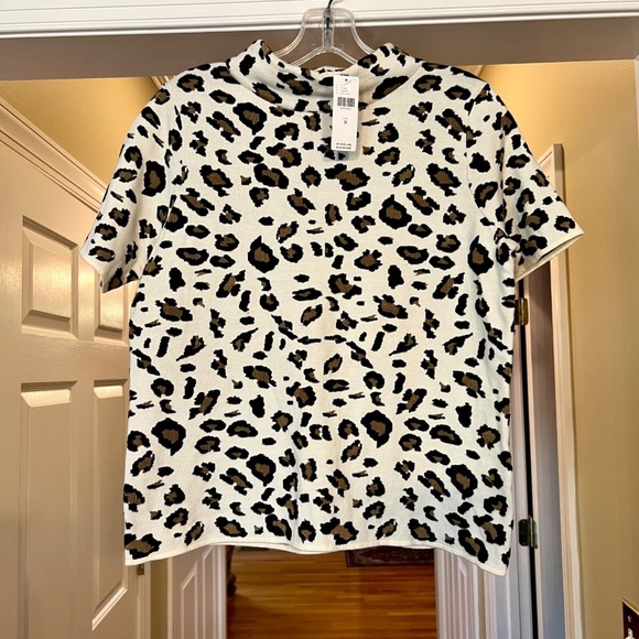 $118 NWT Anthropologie Field Flowers Naomi Mock Neck Sweater Tee Leopard MEDIUM - Picture 5 of 6